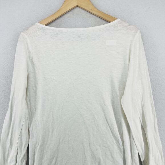 EILEEN FISHER Top M Slub Jersey Organic Cotton Boat Neck Long Sleeve White - Picture 4 of 12